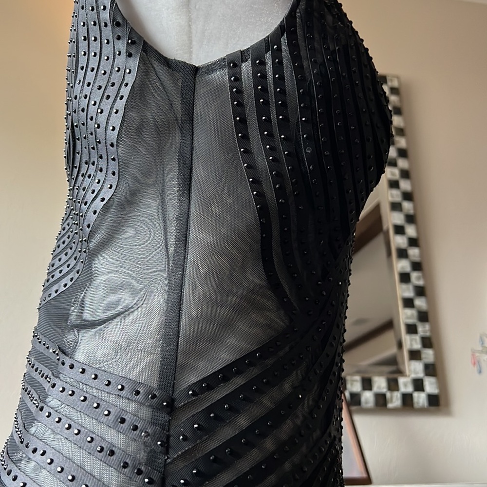 Alberto Makali Black Mesh, Ribbon and Crystal Studded Gown - Picture 10 of 13